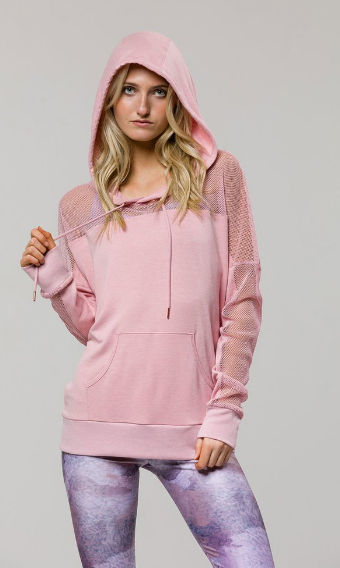Image Title Mesh Long Sleeve Hoodie; Black, White & Blush.